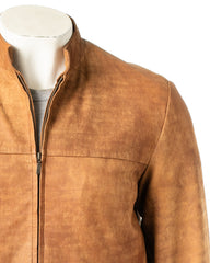 Men's Tan Simple Nubuck Jacket: Davide