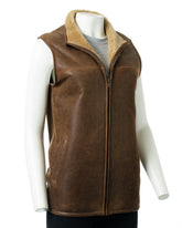 Ladies Antique Tobacco Sheepskin Shearling Gilet: Tori