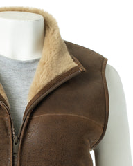 Ladies Antique Tobacco Sheepskin Shearling Gilet: Tori