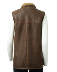 Ladies Antique Tobacco Sheepskin Shearling Gilet: Tori