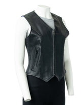 Women's Black Cow Hide Elasticated Waist Motorbike Waistcoat: Leah