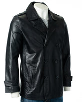 Men's Black Leather Peacoat: Guistino