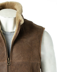 Men's Antique Tobacco Sheepskin Shearling Gilet: Toma