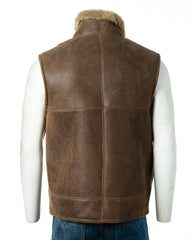Men's Antique Tobacco Sheepskin Shearling Gilet: Toma