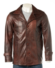 Men's Reddish Brown Cow Hide Reefer Style Jacket: Carlito