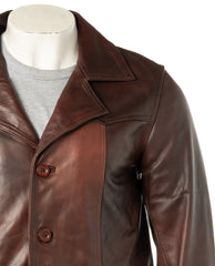 Men's Reddish Brown Cow Hide Reefer Style Jacket: Carlito