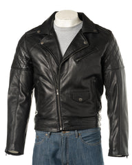 Men's Black Vintage Look Biker Style Leather Jacket: Gaetano