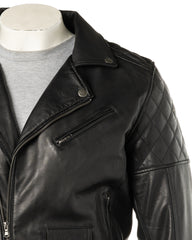 Men's Black Vintage Look Biker Style Leather Jacket: Gaetano