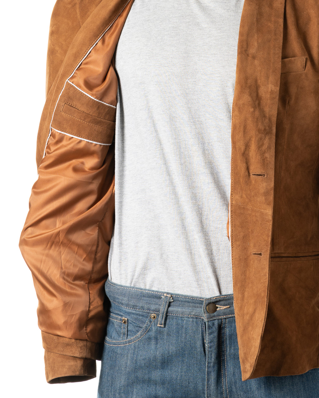 Men's Tan Fitted Tailored Suede Blazer: Federigo
