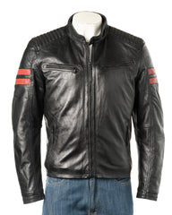 Men's Contrast Panelled Racer Style Leather Jacket: Rolo