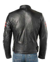 Men's Contrast Panelled Racer Style Leather Jacket: Rolo