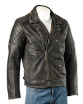 Men's Antique Black Vintage Look Biker Style Leather Jacket: Gaetano