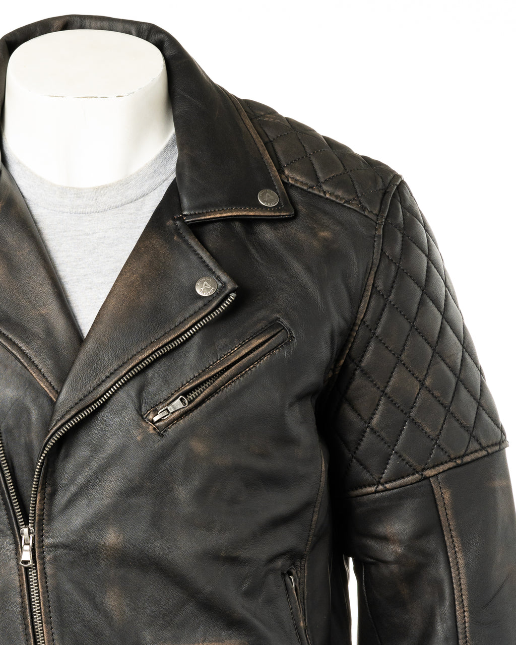 Men's Antique Black Vintage Look Biker Style Leather Jacket: Gaetano