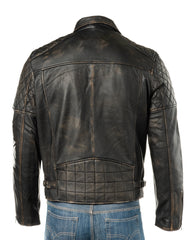 Men's Antique Black Vintage Look Biker Style Leather Jacket: Gaetano