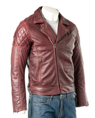 Men's Burgundy Vintage Look Biker Style Leather Jacket: Gaetano