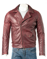 Men's Burgundy Vintage Look Biker Style Leather Jacket: Gaetano