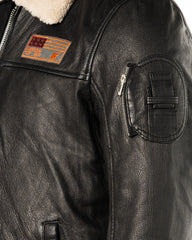 Men's Black Aviator Pilot A2 Style Cow Hide Jacket with Detachable Faux Sheepskin Collar: Giosu