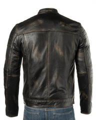 Mens Antique Black Leather Biker Style Jacket: Edoardo