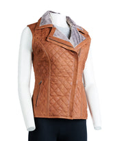 Ladies Rust Tan Leather Gilet with Faux Fur Lining: Leoni