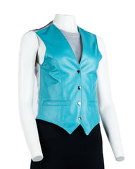 Ladies Turquoise Half Skin Leather Fitted Waistcoat: Vita