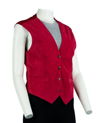 Ladies Red Half Skin Suede Fitted Waistcoat: Vita