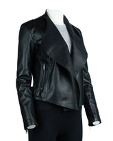 Ladies Black Leather Elegant Waterfall Jacket