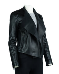 Ladies Black Leather Elegant Waterfall Jacket