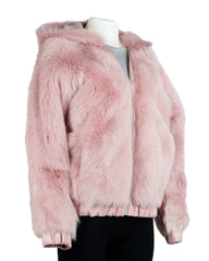 Ladies Pink Toscana Sheepskin Hooded Coat: Glenda