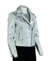 Ladies White and Silver Leather Biker Jacket - Caroline