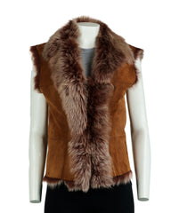 Ladies Dark Tan Toscana Shearling Sheepskin Gilet: Diana