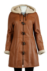 Ladies Tan Sheepskin Duffle with Leather Finish: Helena