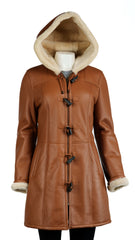 Ladies Tan Sheepskin Duffle with Leather Finish: Helena