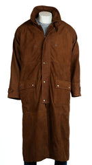 Men's Deep Tan Nubuck Leather Full Length Duster Coat: Ted