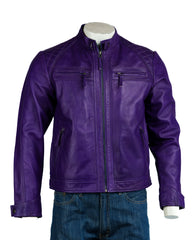 Men's Charm Exclusive Purple Diamond Shoulder Biker Style Leather Jacket: Geronimo