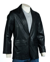 Men's Black Classic Two Button Single Breasted Leather Blazer: Marcello