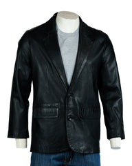 Men's Black Plus Size Classic Two Button Single Breasted Leather Blazer: Marcello