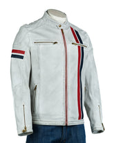 Men's Antique White Vintage Racer Biker Style Jacket: Steve