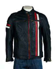 Men's Navy Vintage Racer Biker Style Jacket: Steve