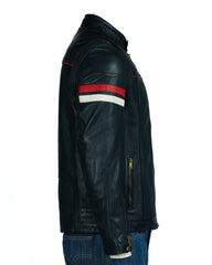 Men's Navy Vintage Racer Biker Style Jacket: Steve