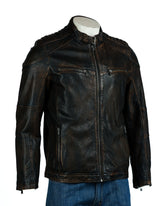 Men's Antique Black Vintage Leather Racer Biker Jacket: Leonardo