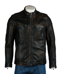 Men's Antique Black Vintage Leather Racer Biker Jacket: Leonardo