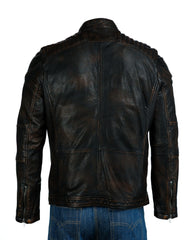 Men's Antique Black Vintage Leather Racer Biker Jacket: Leonardo