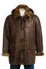 Men's Antique Camel Sheepskin Duffle Coat: Patrizio
