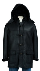 Men's Black Sheepskin Duffle Coat: Patrizio