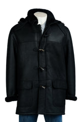 Men's Black Sheepskin Duffle Coat: Patrizio