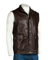 Men's Dark Brown Leather Outdoor Waistcoat: Alan