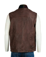 Mens Red Country Tweed & Buff Leather Gilet: William