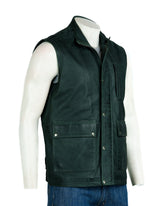 Men's Green Nubuck Outdoor Leather Waistcoat: Alan