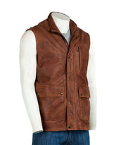 Men's Rust Nubuck Outdoor Leather Waistcoat: Alan