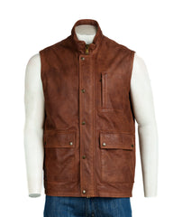 Men's Rust Nubuck Outdoor Leather Waistcoat: Alan